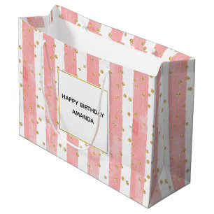 Grand Sac Cadeau Bleu rose   Faux Gold Confetti Anniversaire
