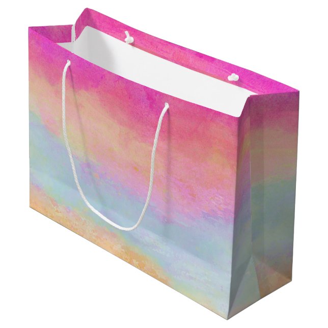 Grand Sac Cadeau Bleu rose Jaune arc-en-ciel Abstraites bandes (Devant Angle)