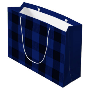 Grand Sac Cadeau Bleu rustique de noir de motif de contrôle de
