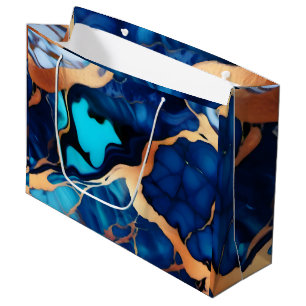Grand Sac Cadeau Bleu tendance en or faux marbre
