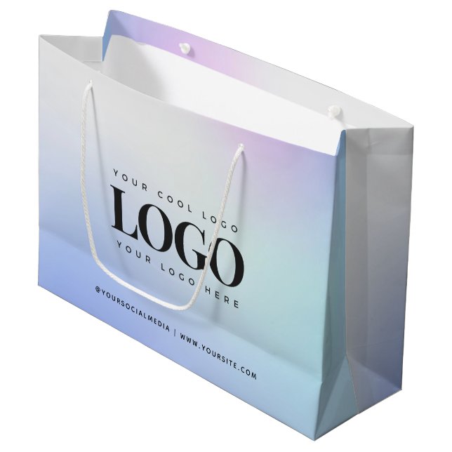 Grand Sac Cadeau Bleu violet dégradé personnalisé Logo d'entreprise (Devant Angle)