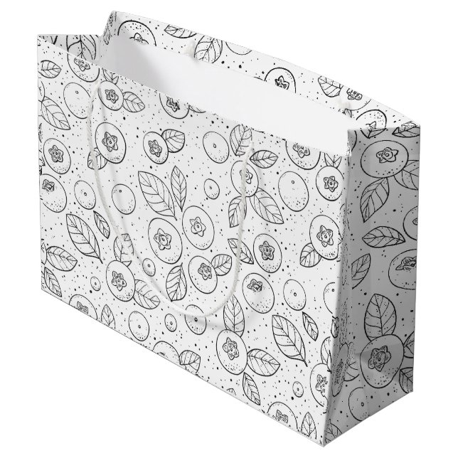 Grand Sac Cadeau Bleuets en noir et blanc (Dos Angle)