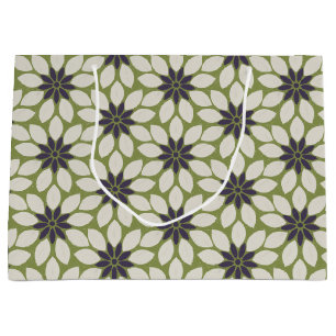 Grand Sac Cadeau Bloc Imprimer Carrelage Fleurs bleu crème vert