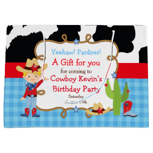 Grand Sac Cadeau Blonde Boy Cowboy Western Merci d'anniversaire