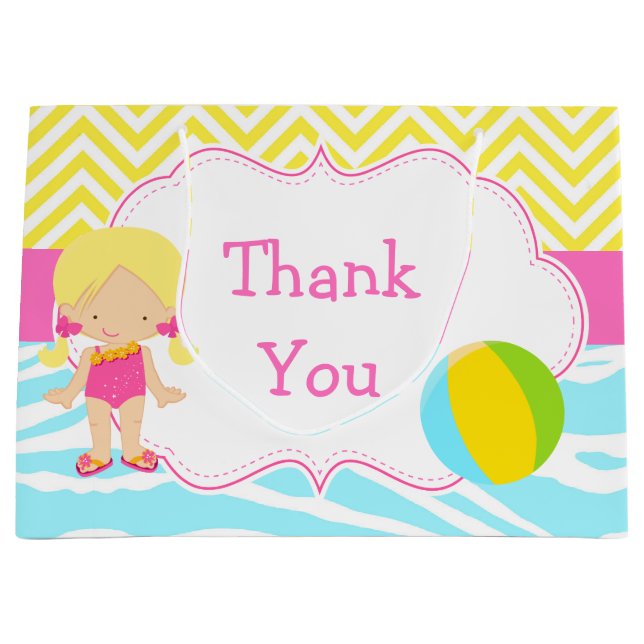Grand Sac Cadeau Blonde Coiffure fille Pool Party Bash Merci (Devant)