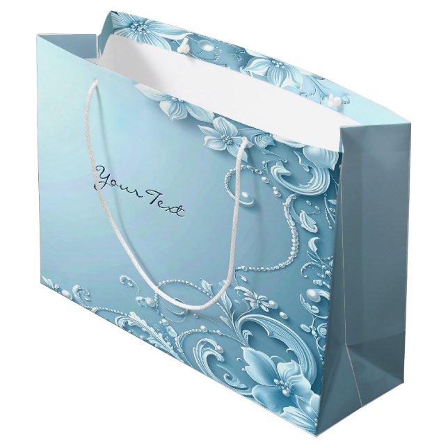 Grand Sac Cadeau Blue Decorative Floral Gift Bag (Dos Angle)