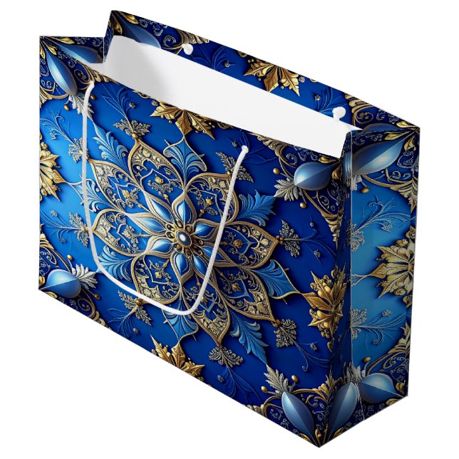 Grand Sac Cadeau Blue Decorative Holiday Gift Bag (Devant Angle)