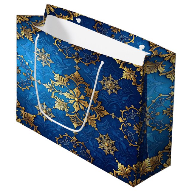 Grand Sac Cadeau Blue Decorative Holiday Gift Bag (Devant Angle)