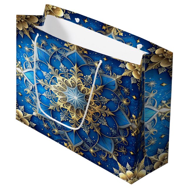 Grand Sac Cadeau Blue Decorative Holiday Gift Bag (Devant Angle)