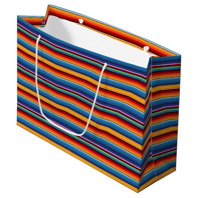 Grand Sac Cadeau Blue Gold Red Sarape mexicaine (Devant Angle)