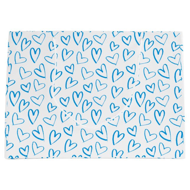 Grand Sac Cadeau Blue Heart Pattern Large Gift Bag (Devant)