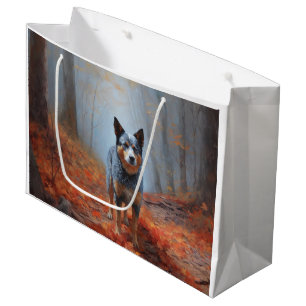 Grand Sac Cadeau Blue Heeler dans les feuilles d'automne automne au