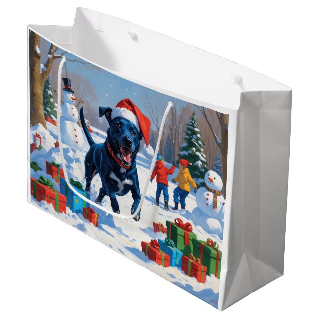 Grand Sac Cadeau Blue Heeler Noël Festive Scène de neige (Devant Angle)