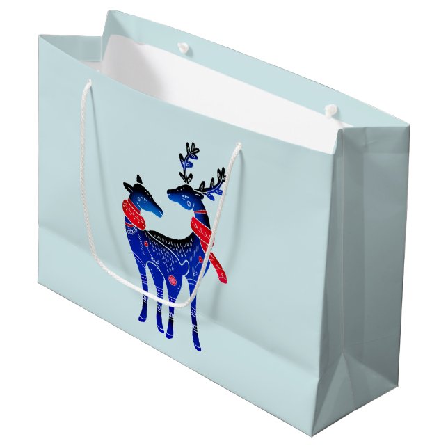 Grand Sac Cadeau Blue Nordic Christmas Reindeer Pair (Devant Angle)