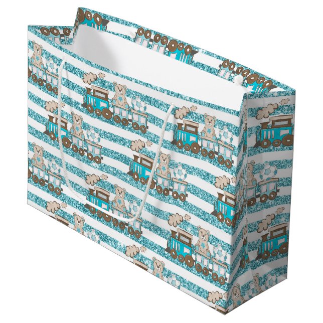 GRAND SAC CADEAU BLUE & TAN PARTIES SCINTILLANT REGARDER BÉBÉ GARÇO (Devant Angle)