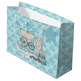 GRAND SAC CADEAU BLUE & TAN PARTIES SCINTILLANT REGARDER BÉBÉ GARÇO