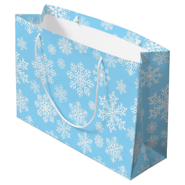 Grand Sac Cadeau Blue Winter Snowflakes Motif de Noël (Dos Angle)