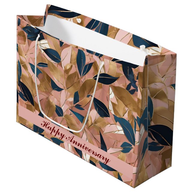 Grand Sac Cadeau Blush Pink Gold Boho Collection Feuille populaire (Devant Angle)