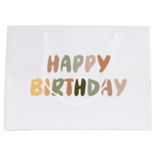 Grand Sac Cadeau Boho Arc-en-ciel manuscrit Joyeux Anniversaire   