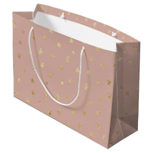 Grand Sac Cadeau Boho Gold Stars Motif Beige D6AEA3