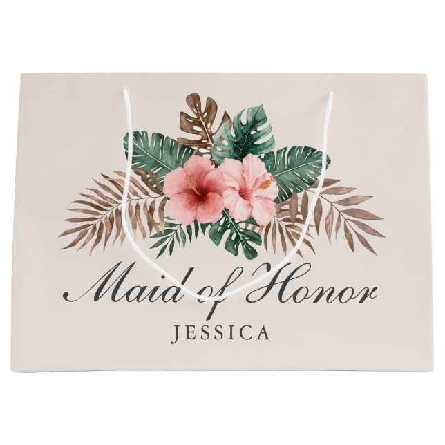 Grand Sac Cadeau Boho Moderne Foliage Tropical Maid Of Honor (Devant)