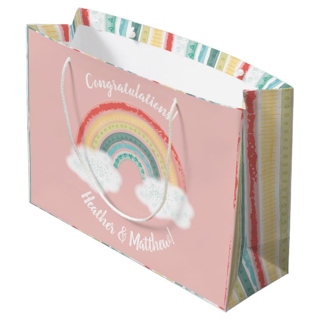 Grand Sac Cadeau Boho Rainbow Baby shower rose (Dos Angle)