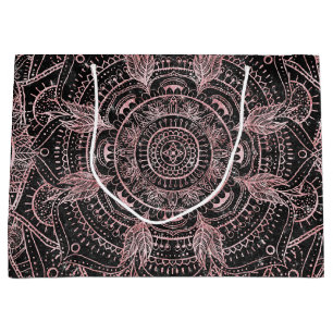 Grand Sac Cadeau Boho Rose Gold Grey Mandala Design élégant