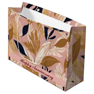 Grand Sac Cadeau Boho rose vif Feuilles Collection moderne