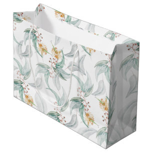 Grand Sac Cadeau Boho Rustique Monnaie Aquarelle Eucalyptus Floral