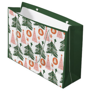 Grand Sac Cadeau Boho Vert rose Orange Arbres de Noël Grand Cadeau