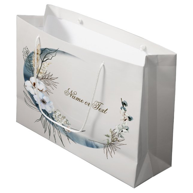 Grand Sac Cadeau Boho White Orchidée Fleurs Blue Moon Elegant Party (Devant Angle)