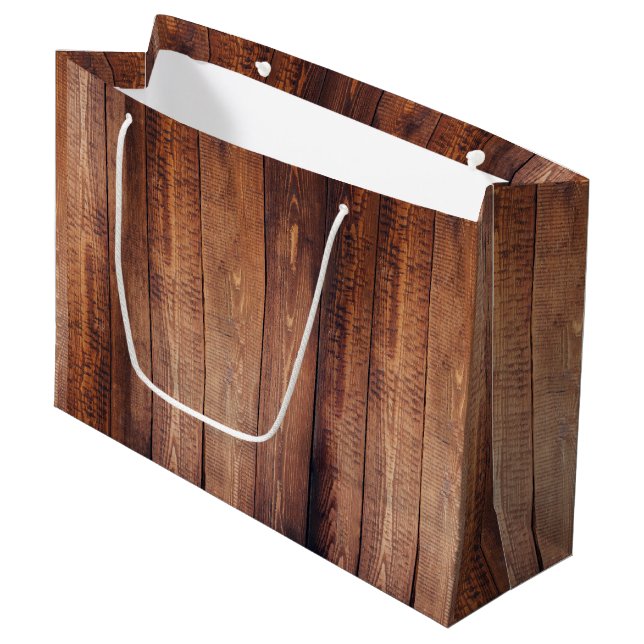 Grand Sac Cadeau Bois rustique de grange de brun de ferme (Devant Angle)