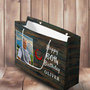 Grand Sac Cadeau Bois rustique Verre rouge 60e anniversaire Photo