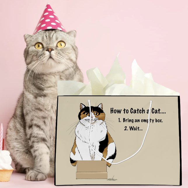 Grand Sac Cadeau Boîte à humour de chat calicot beige drôle prise (Créateur téléchargé)