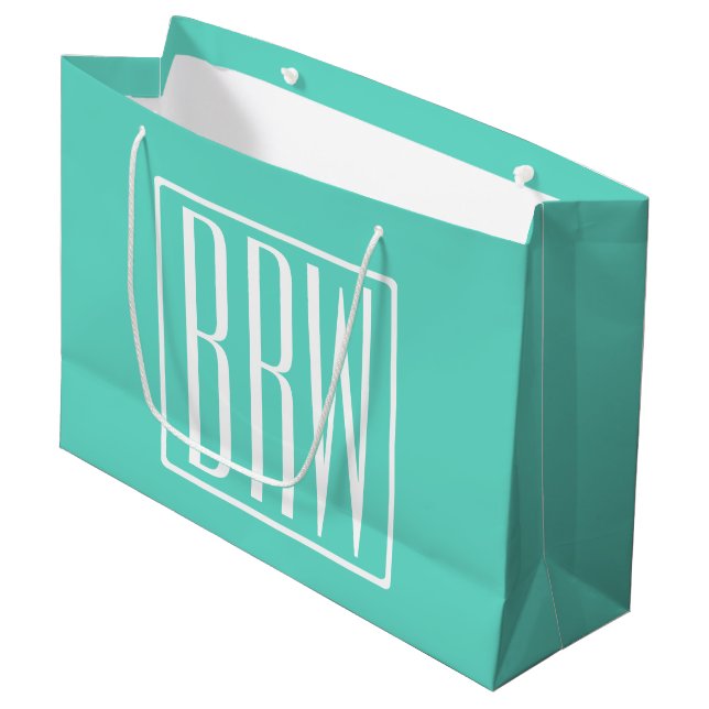 Grand Sac Cadeau Bold Modern | White on aqua (Devant Angle)