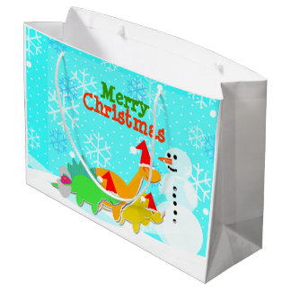 Grand Sac Cadeau Bonhomme de neige de dinosaures de Kawaii de