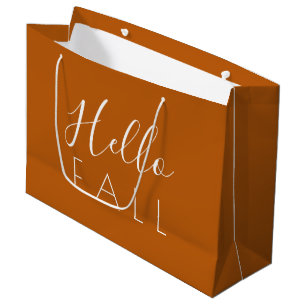 Grand Sac Cadeau Bonjour Automne Orange Minimaliste Automne