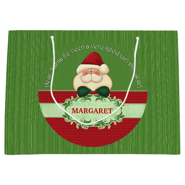 Grand Sac Cadeau BONNE FILLE Cher Père Noël Noël rouge et vert (Devant)