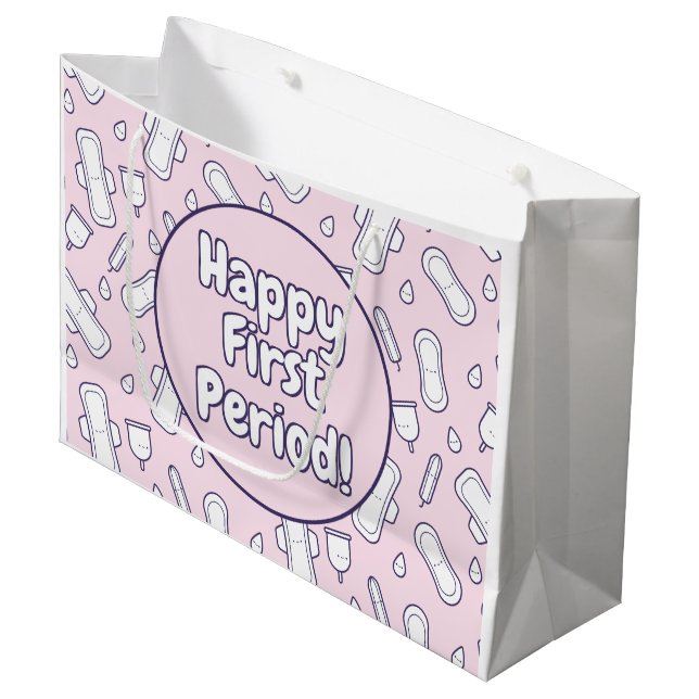 Grand Sac Cadeau Bonne Première Période Pink Cute Tampon Pad (Devant Angle)