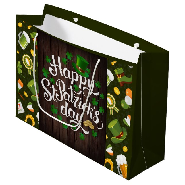 Grand Sac Cadeau Bonne Saint Patrick's Day (Devant Angle)