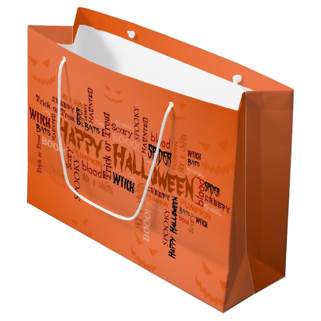Grand Sac Cadeau Bonne typographie d'Halloween (Devant Angle)