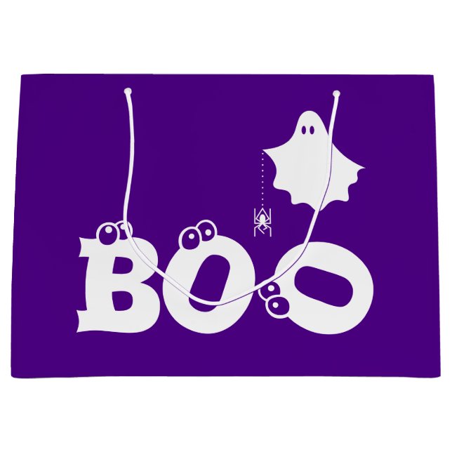 Grand Sac Cadeau Boo Drôle Halloween Ghost Spider Eyeballs Violet (Devant)
