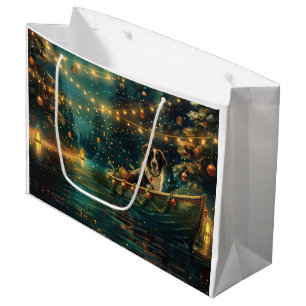 Grand Sac Cadeau Bordure Collie Noël Festive Voyage