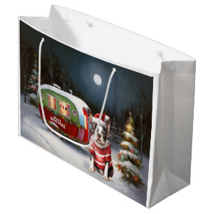 Grand Sac Cadeau Boston Terrier Caravan Christmas Adventure