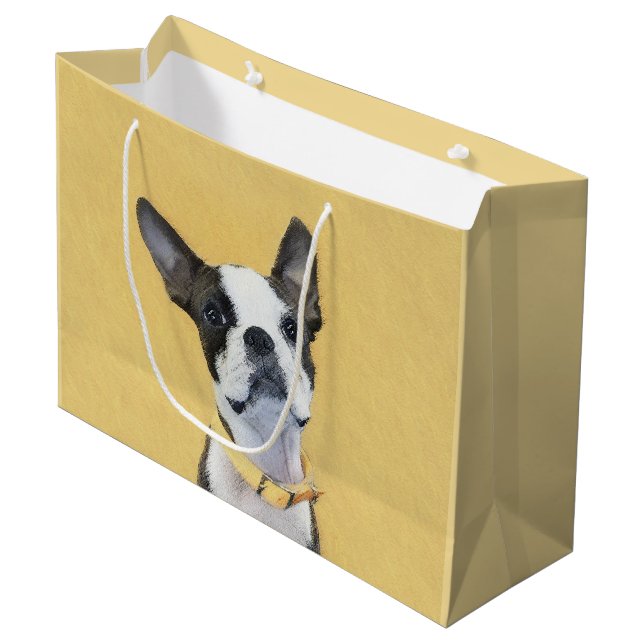 Grand Sac Cadeau Boston Terrier Painting - Cute Original Dog Art (Devant Angle)