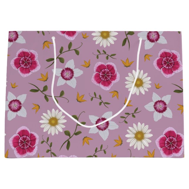 Grand Sac Cadeau Botanique rose Fleur sauvage moderne (Devant)