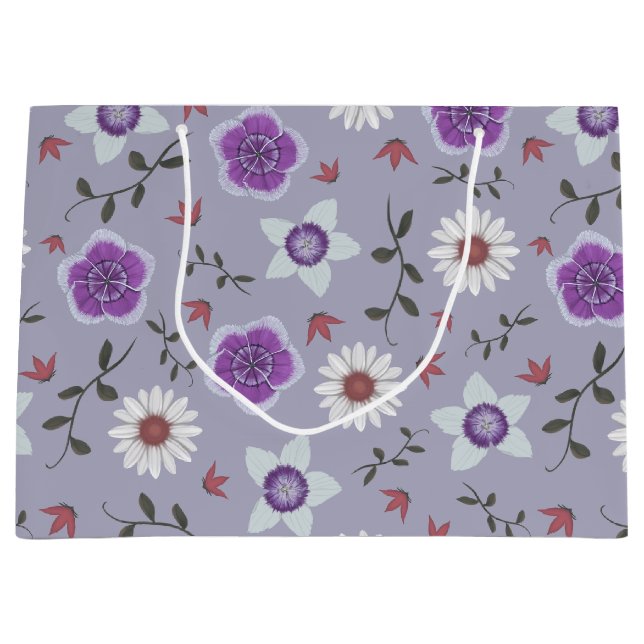 Grand Sac Cadeau Botanique violet Fleur sauvage moderne (Devant)