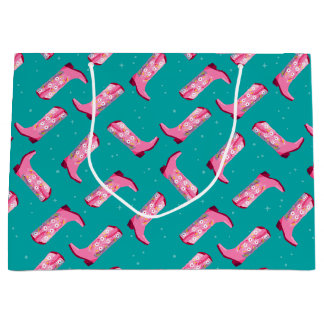 Grand Sac Cadeau Bottes de cowboy et fleurs