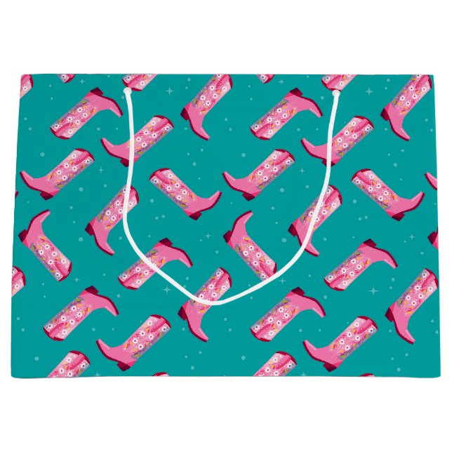 Grand Sac Cadeau Bottes de cowboy et fleurs (Devant)