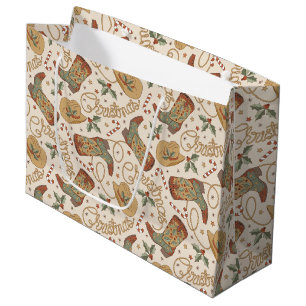 Grand Sac Cadeau Bottes de Noël de l'Ouest et Motif Casquette
